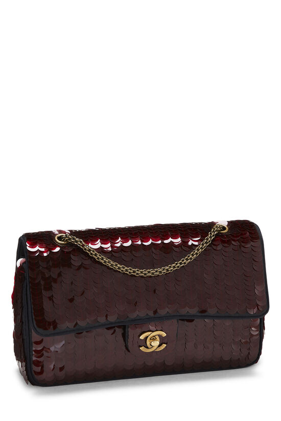 Chanel Red Sequined Satin Classic Double Flap Medium Q6B0102MR0001