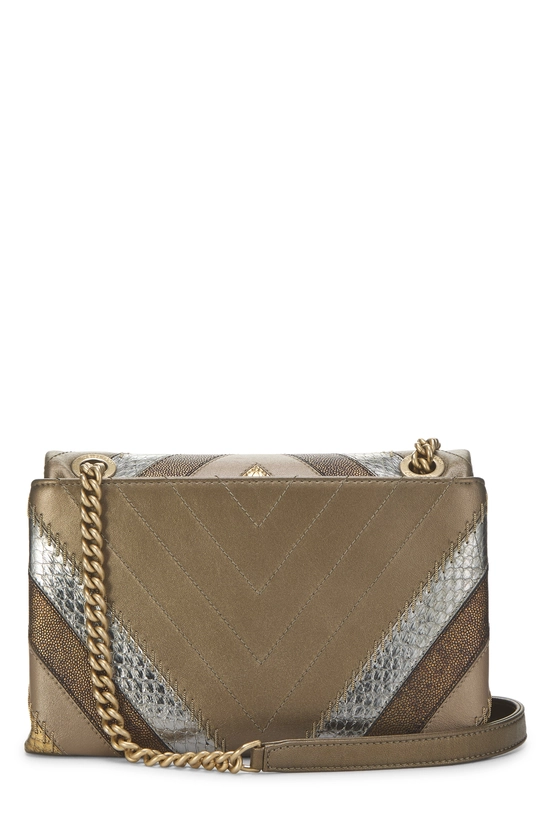Gold Calfskin Patchwork Chevron Half Flap, , large image number 3