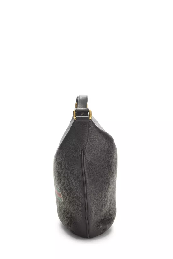 Black Leather Logo Printed Half Moon Hobo, , large image number 2