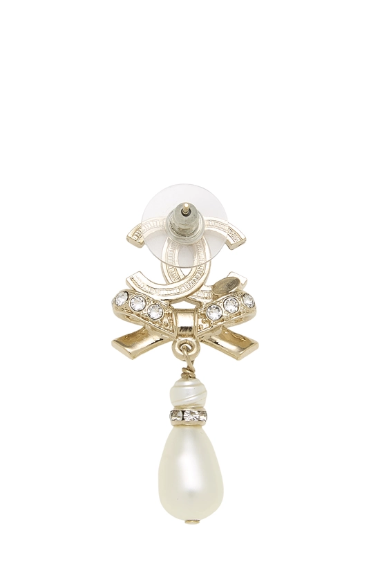 Gold Crystal 'CC' Bow Earrings, , large image number 1