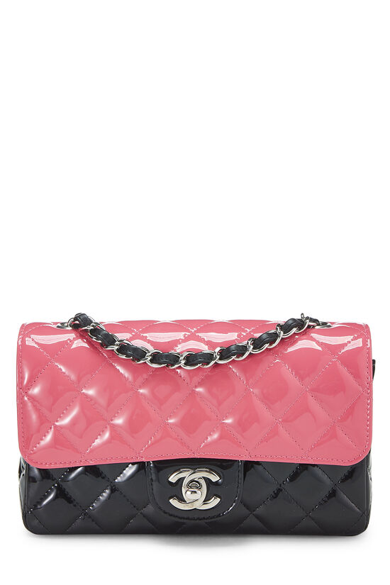 Pink & Black Quilted Patent Leather Rectangular Flap Mini, , large image number 1
