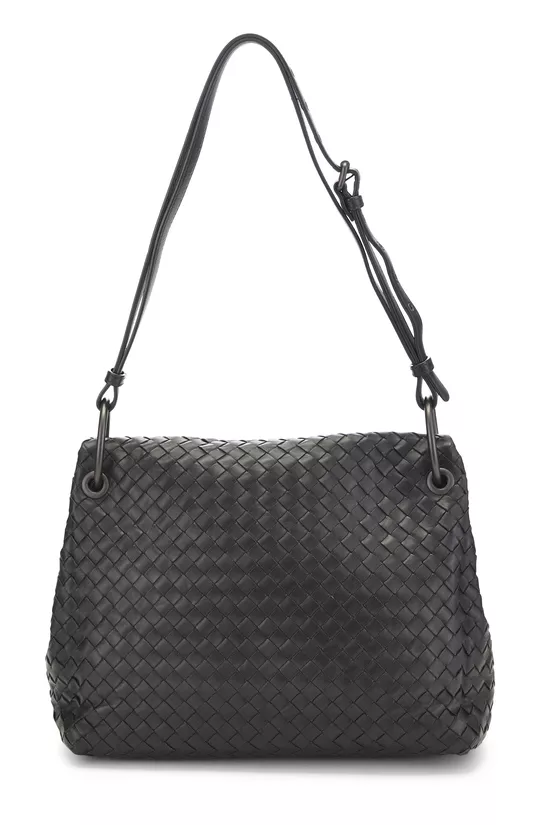 Black Intrecciato Leather Flap Shoulder Bag, , large image number 3