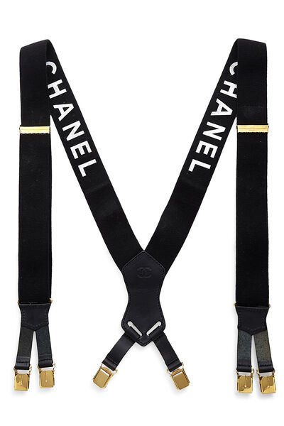 Black Elastic Logo Suspenders, , large