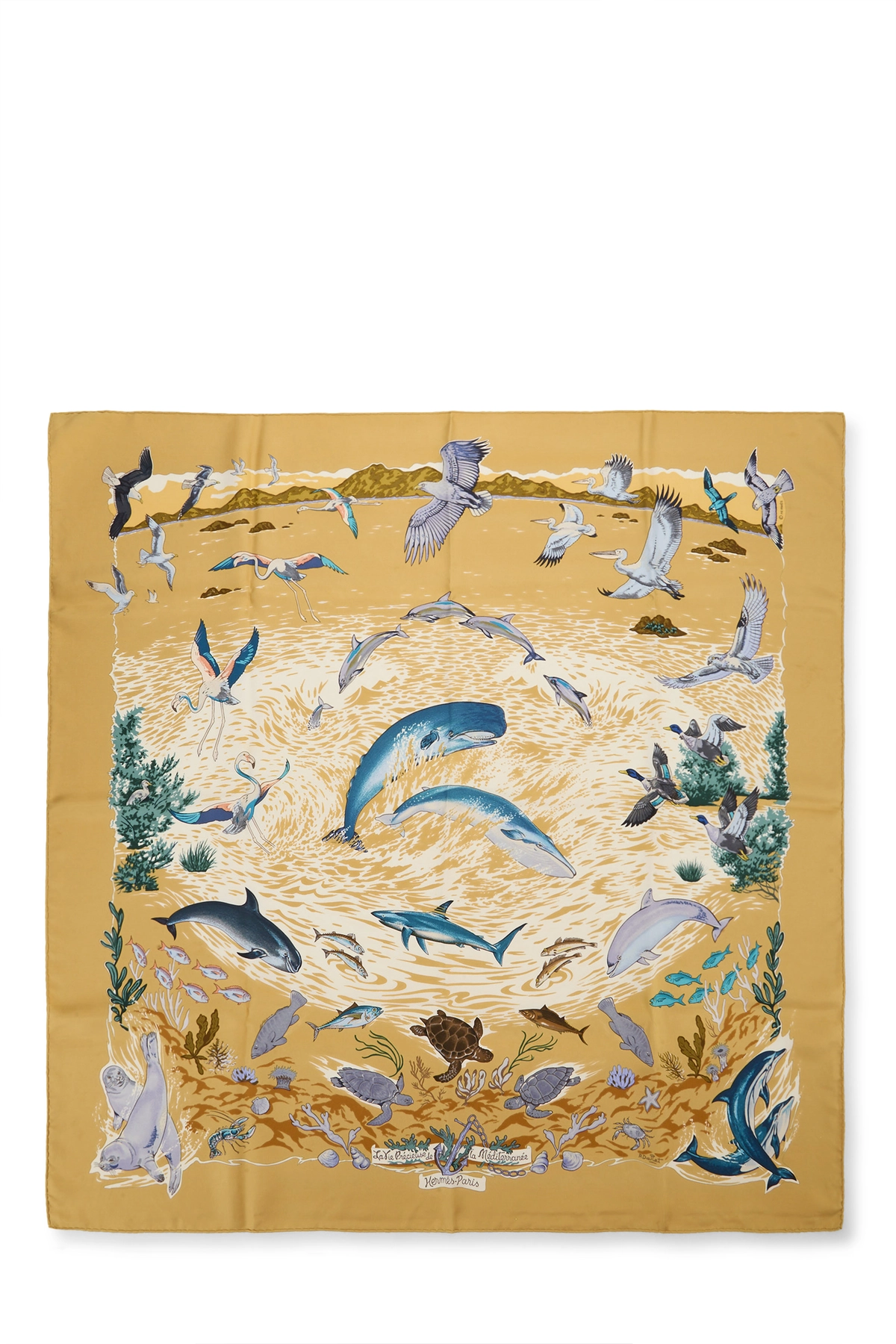 Beige & Multicolor 'La Vie Precieuse de la Mediterranee' Silk Scarf 90