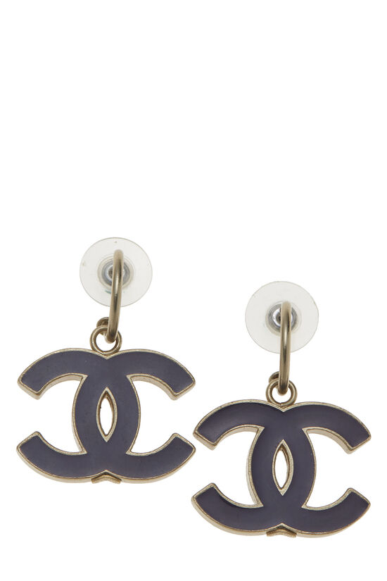 Chanel - Purple Enamel 'CC' Dangle Earrings Large