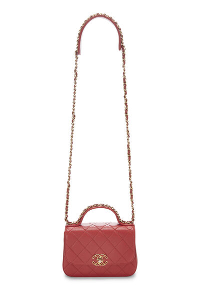 Red Quilted Lambskin Chain Infinity Top Handle Bag, , large