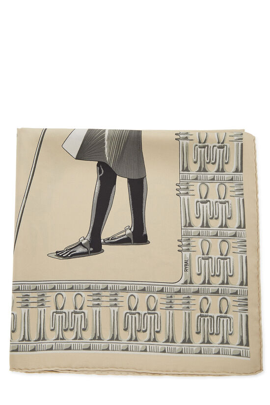 Beige & Multicolor 'Tutankhamun' Silk Scarf 90, , large image number 1