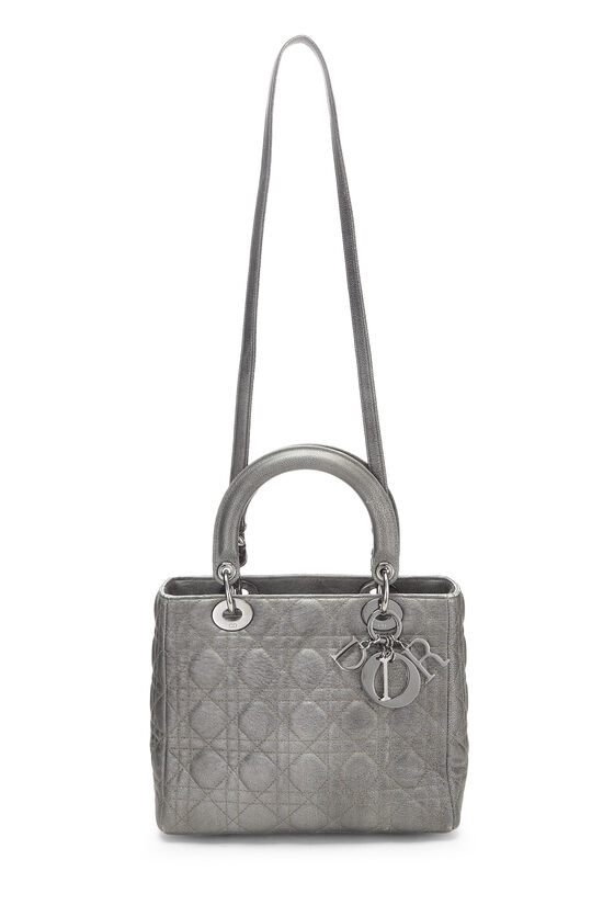 Metallic Grey Cannage Quilted Lambskin Lady Dior Medium, , large image number 1