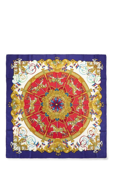 Blue & Multicolor 'Luna Park' Silk Scarf 90