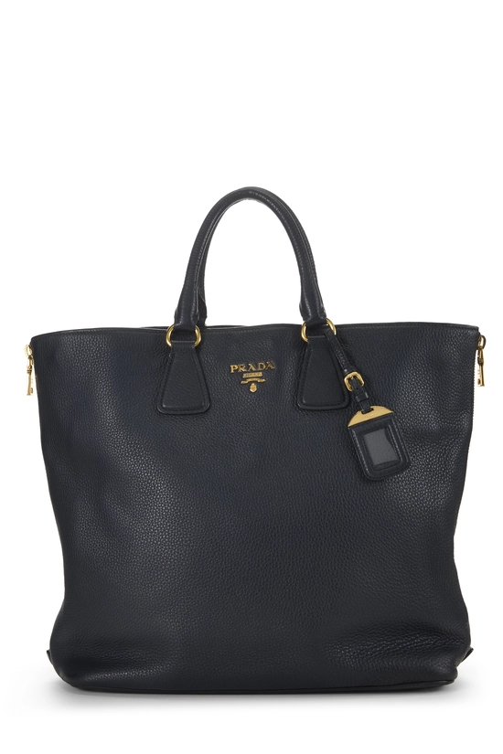 Navy Vitello Daino Side Zip Tote, , large image number 0