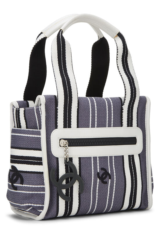 White & Navy Striped Canvas Handbag Small, , large image number 1