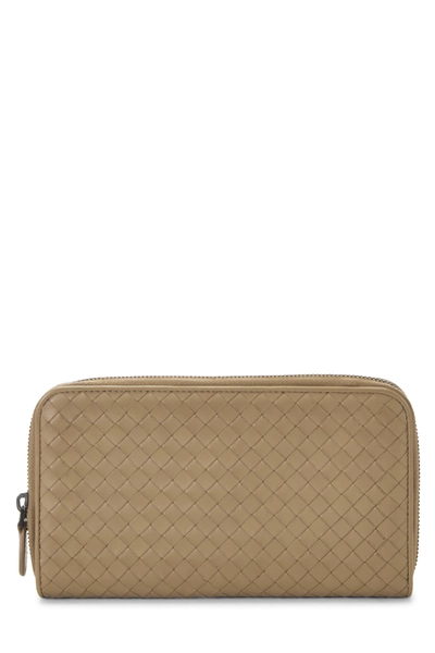 Beige Intrecciato Zip Around Wallet