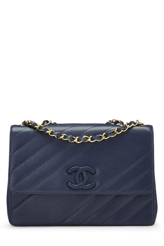 SASOM  bags Chanel Classic Medium Double Flap Bag In Blue Grained