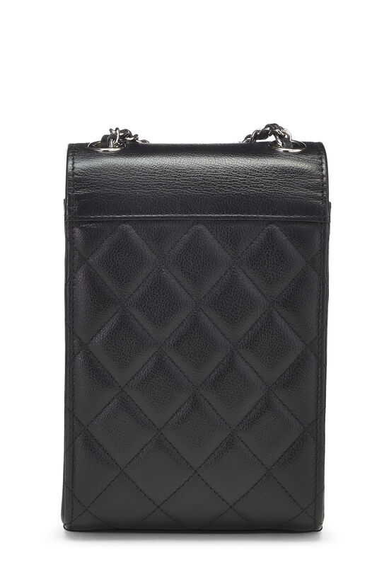 Black Quilted Lambskin Chain Phone Clutch, , large image number 3