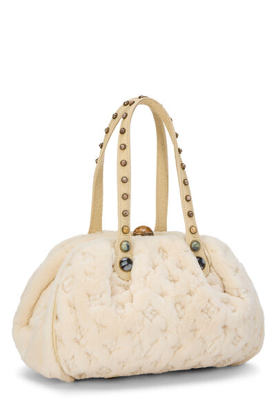 White Mink Cabochons Demi Lune Handbag, , large