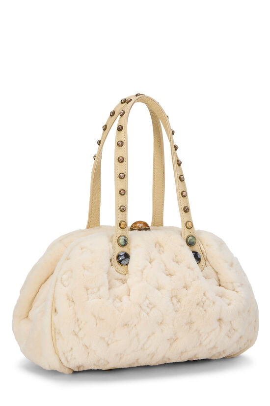 White Mink Cabochons Demi Lune Handbag, , large image number 1