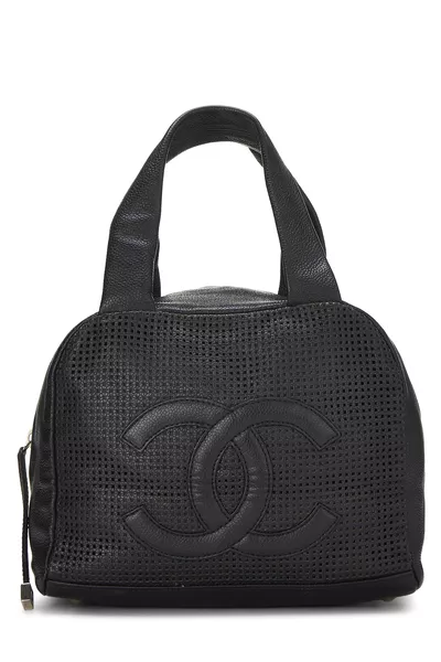 Black Caviar Perforated 'CC' Handbag Small