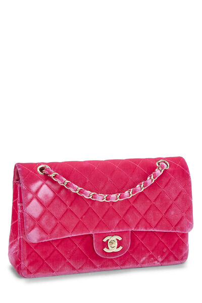 Pink Quilted Velvet Classic Double Flap Medium, , large