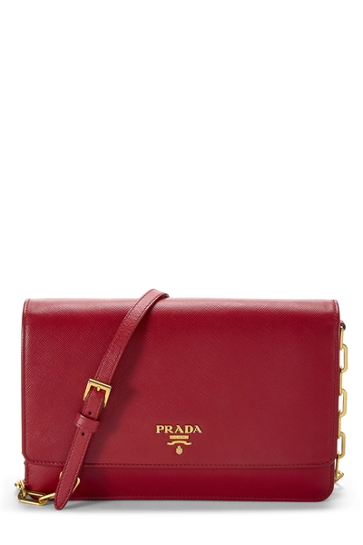 Prada Red Saffiano Leather Wallet On Chain (WOC)