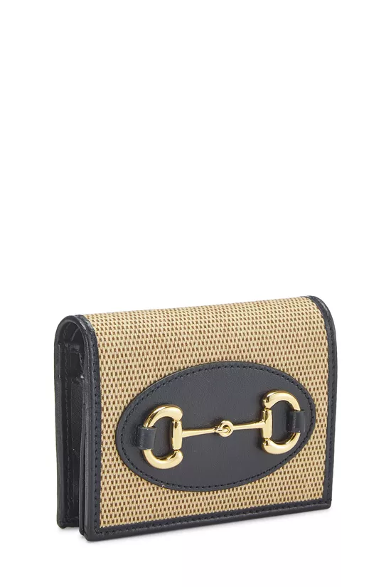 Navy Canvas Horsebit Compact Wallet, , large image number 1