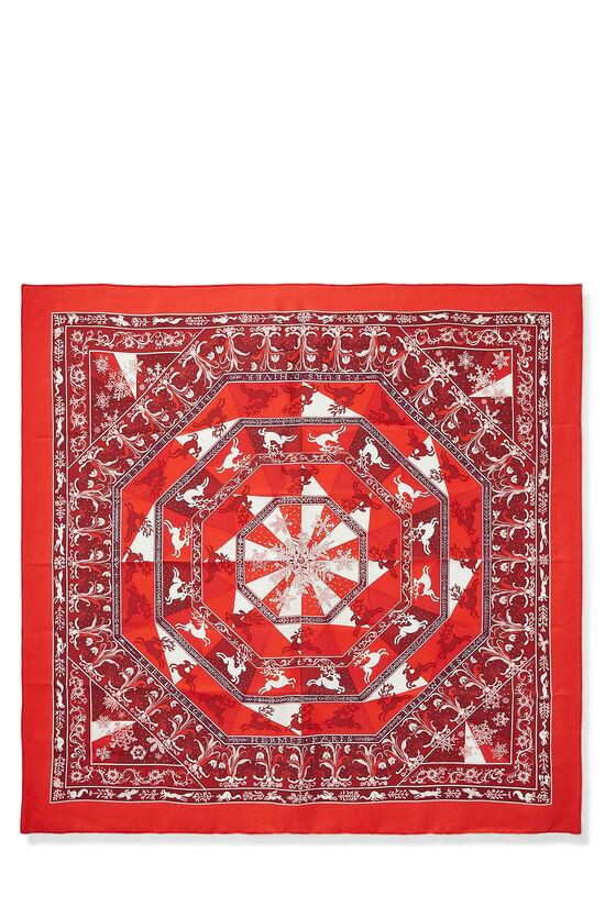 Red & Multicolor 'Fleurs d'Hiver' Silk Scarf 90, , large image number 0