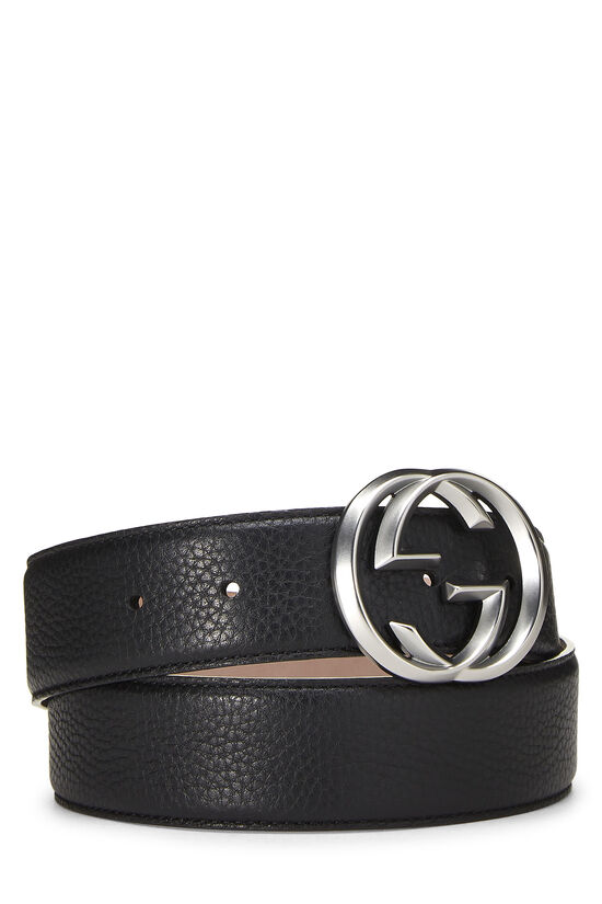 Black Leather Interlocking GG Belt, , large image number 0