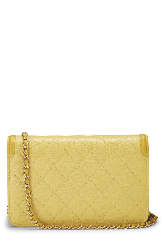 Yellow Quilted Caviar Filigree 'CC' Wallet On Chain (WOC), , large image number 4