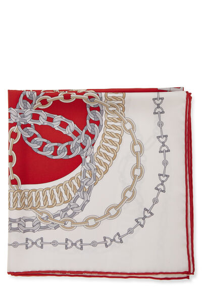 White & Multicolor 'Reaction en Chaines' Silk Scarf 90, , large