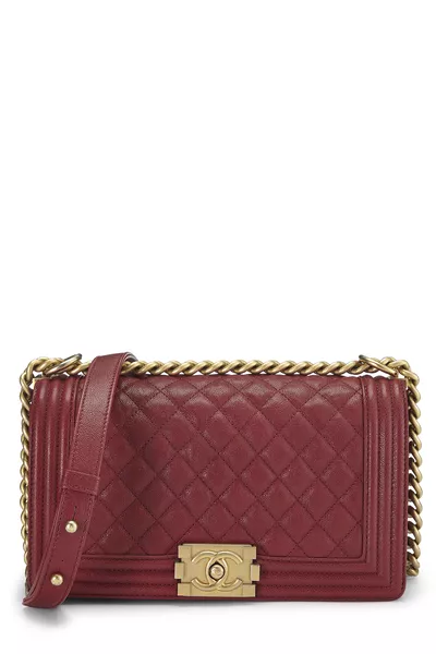 Chanel Red Quilted Caviar Boy Bag Medium