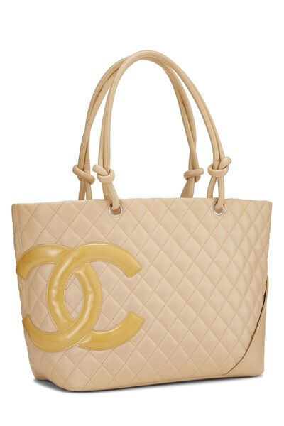 Beige Quilted Calfskin Cambon Ligne Tote Large, , large