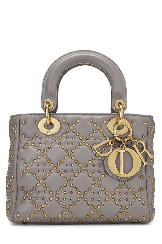 Grey Studded Leather Lady Dior Small, , large image number 0