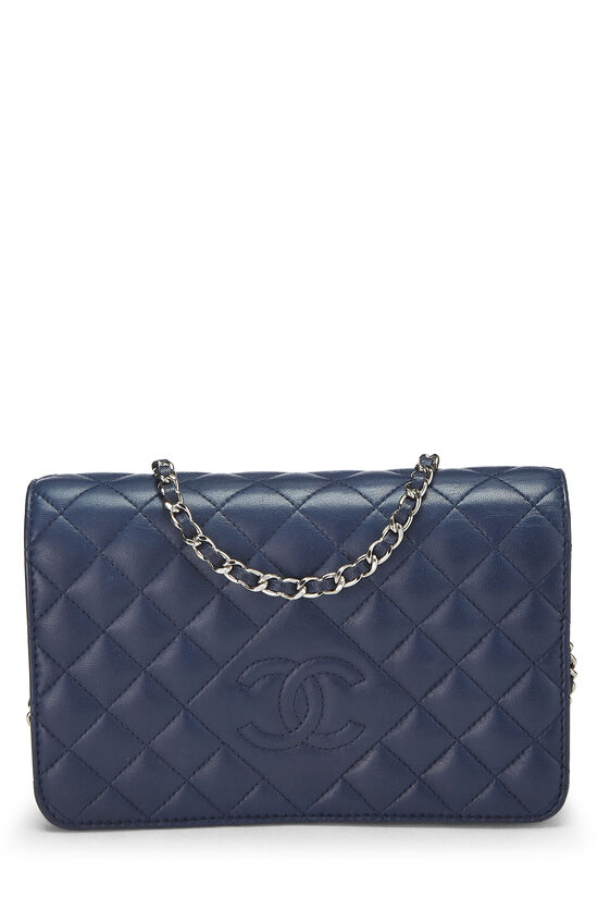 Navy Quilted Lambskin CC Diamond Wallet on Chain (WOC), , large image number 1