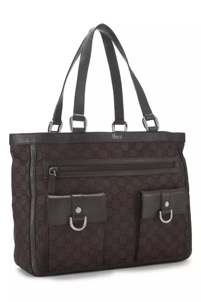Brown GG Nylon Abbey Pocket Tote, , large