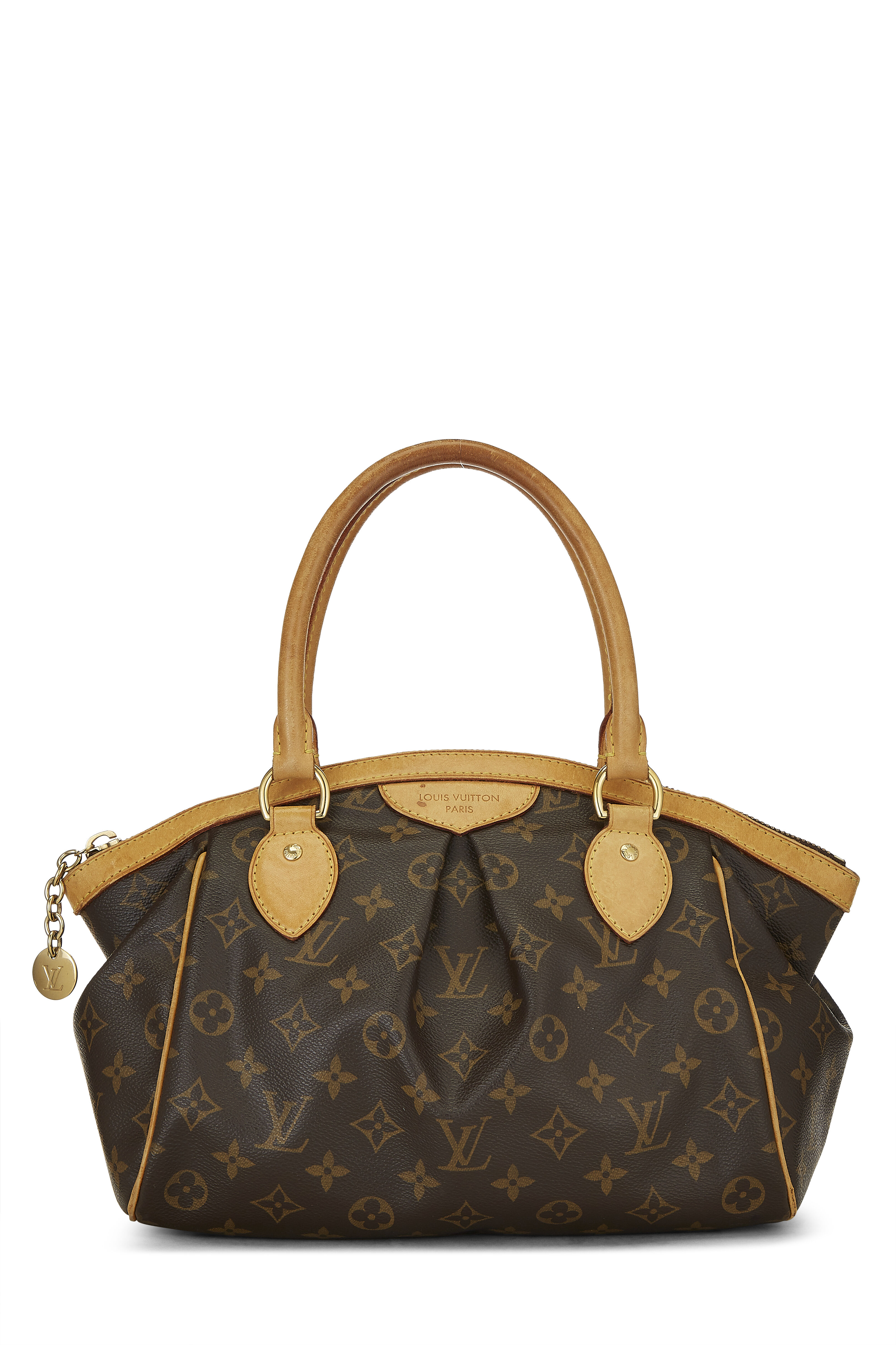 blue bolsa with brown handle