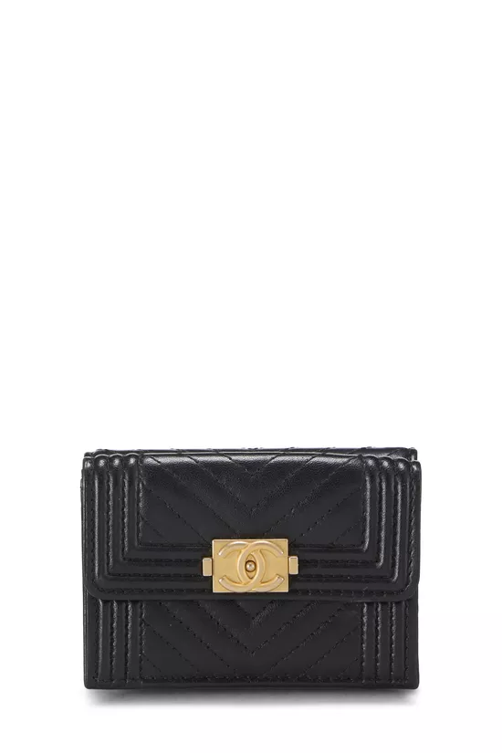 Black Chevron Lambskin Boy Compact Wallet, , large image number 0