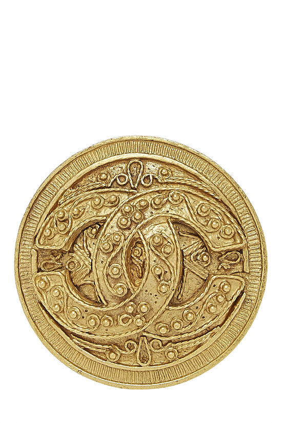 Gold Filigree 'CC' Round Pin, , large image number 0