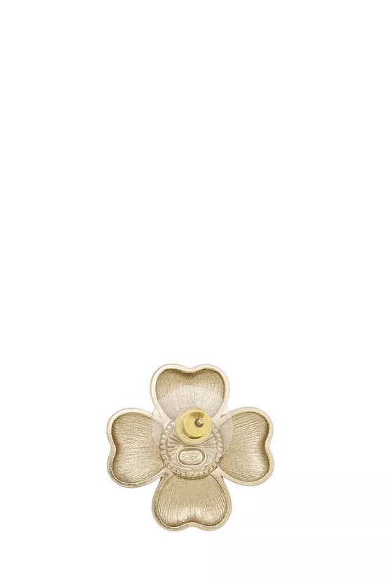 Gold 'CC' Flower Earrings, , large image number 1