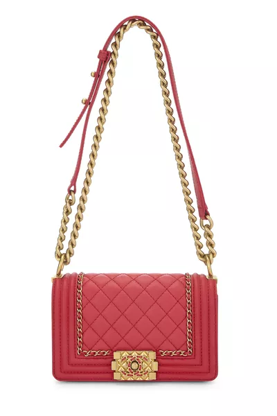 Pink Lambskin Chain Around Boy Bag Small