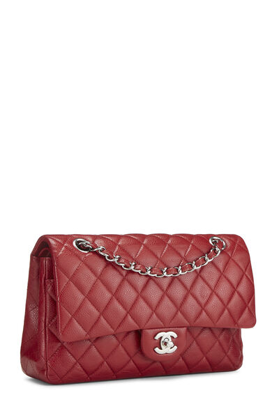Red Quilted Caviar Classic Double Flap Medium, , large