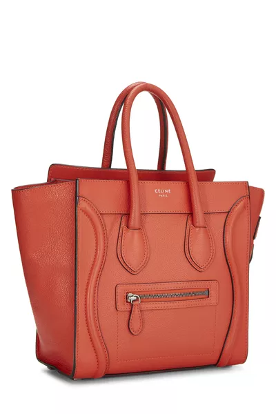 Orange Drummed Calfskin Luggage Micro, , large