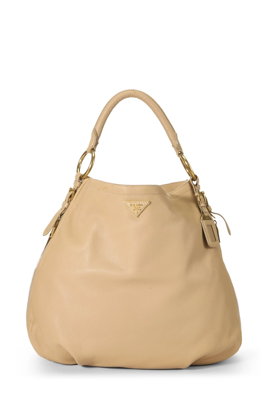 Beige Vitello Daino Side Zip Hobo, , large image number 0