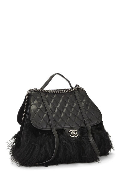 Paris-Dallas Black Lambskin Mongolian Double Flap, , large