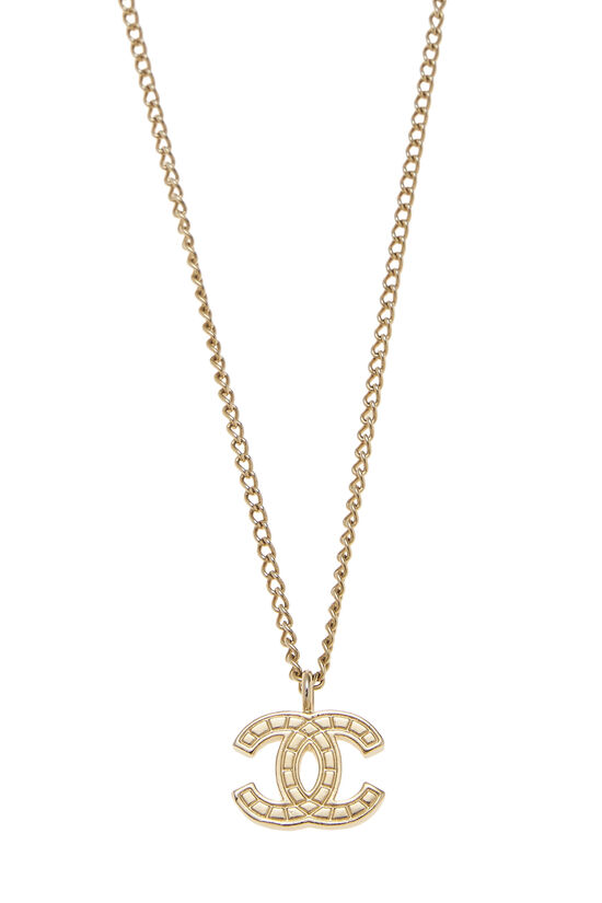 Gold Quilted 'CC' Necklace, , large image number 1