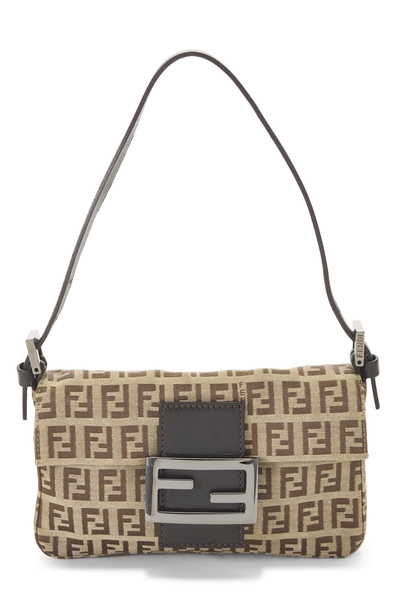 Fendi Brown Zucchino Canvas Baguette Mini