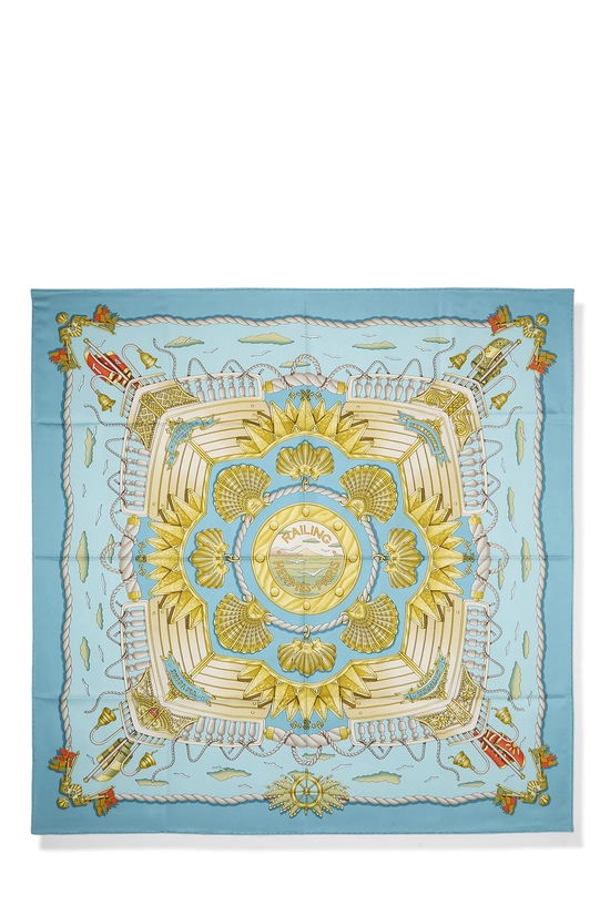 Blue & Multicolor 'Railing' Silk Scarf 90, , large image number 0