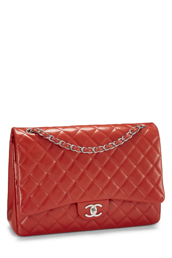 Chanel Red Quilted Lambskin Leather Maxi Classic Double Flap Handbag