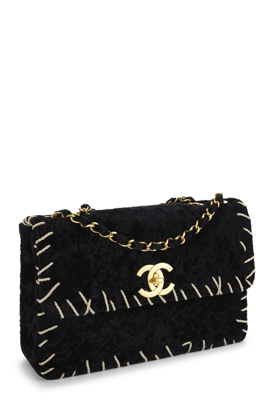 Black Crushed Velvet Whipstitch Half Flap Jumbo, , large image number 1