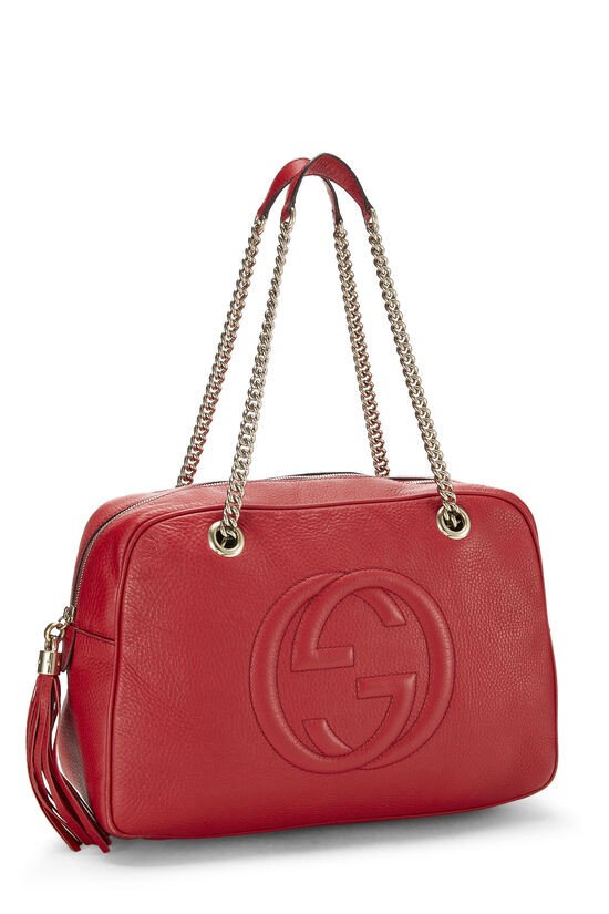 GUCCI Soho Red Gold Chain Shoulder Bag leather Tote Double G Gucci Logo