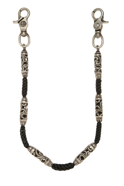 Black Leather & Sterling Silver Roller Wallet Chain