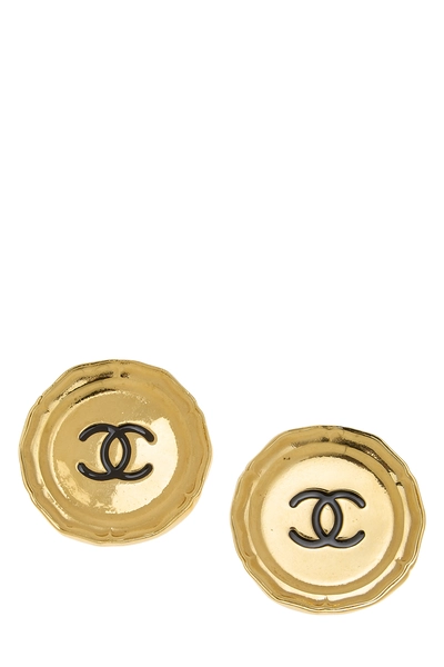 Gold 'CC' Button Earrings